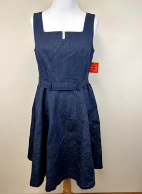 Nuevo con etiquetas Vestido de Fiesta Isaac Mizrahi For Target 12 Azul Marino Tafetán Rayas Foto 1 de 4