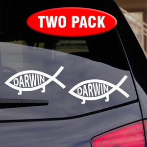 2 Pack - Darwin Jesus Fish Evolution Vinyl Decal God Science Big Bang Religion - Picture 1 of 2