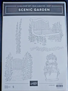 Stampin'Up! SCENIC GARDEN (5) Stamps Set-New/Retired/SAB-Bench,Gate, Pots+++ - Picture 1 of 3