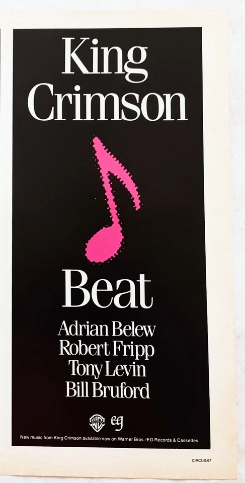 KING CRIMSON~BEAT~PROMOCIÓN ÁLBUM ORIGINAL 1982~IMPRESIÓN REVISTA ANUNCIO PINUP RECORTE Foto 1 de 1