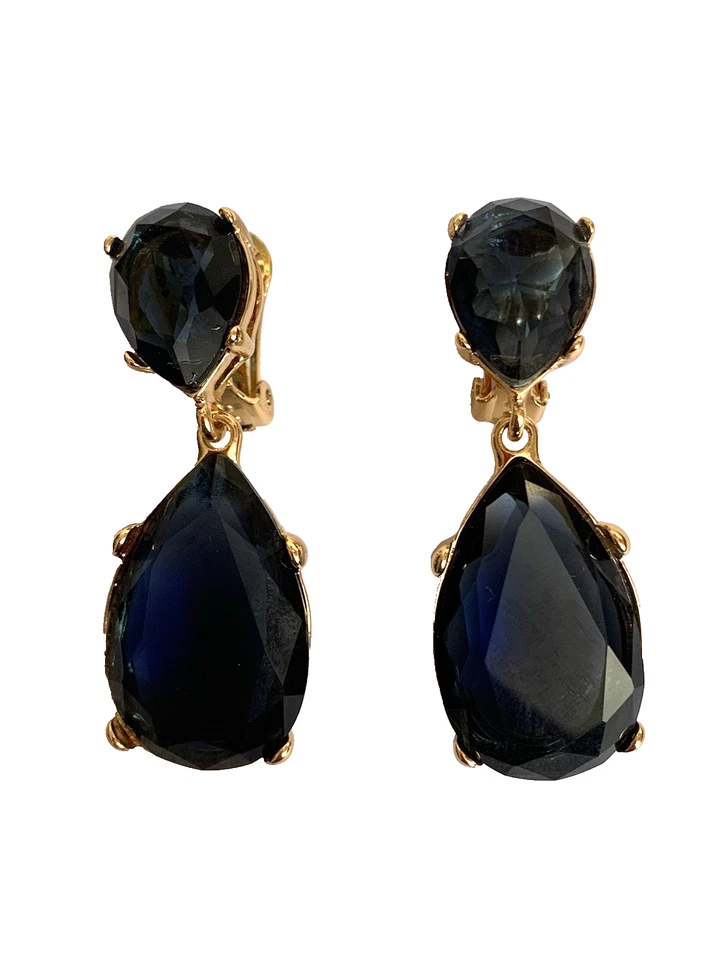 Pendientes KJL KENNETH JAY LANE Chapados en Oro Cristal de Zafiro Lágrima Clip NUEVO Foto 1 de 4