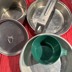 Vintage Palco 5 piece Camping Mess Kit Aluminum Pot Pan Plate & Cup Cooking Set - Picture 1 of 15