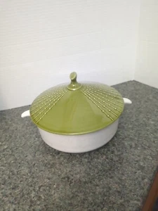 MCM USA Midcentury Atomic Covered Casserole with Green Lid - Picture 1 of 6