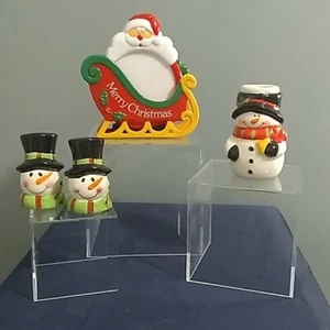 Vintage Snowman Salt and Pepper Shakers toothpick holder and coaster set - Picture 1 of 6