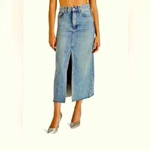Rebecca Minkoff Long Denim Front Slit Midi Skirt Size 10 Medium Wash - Picture 1 of 7