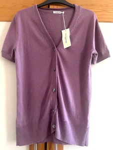 Woolovers Women's Plum Cotton Silk Short Sleeve Cardigan Size S - Picture 1 of 6
