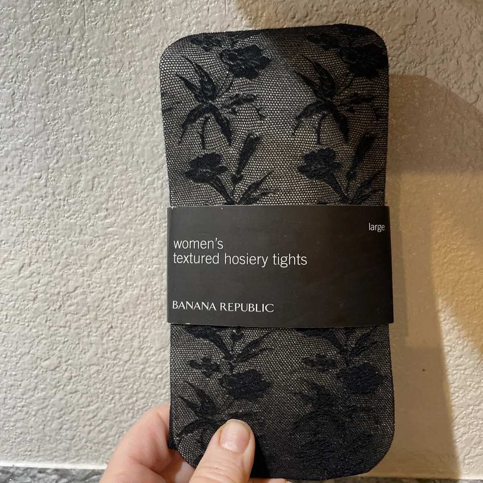 Banana Republic Women's Textured Hosiery Tights Black Floral Large New - Image 1 of 2