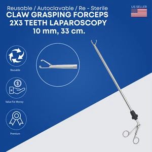Claw Grasping Forceps 33cm 2x3 Teeth 10mm Dia Laparoscopy Endoscopy Instruments - Picture 1 of 2