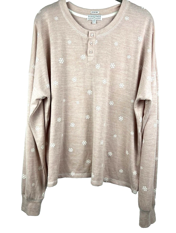 Top PJ Salvage para mujer XL rosa bordado copos de nieve suave elástico manga larga Foto 1 de 4