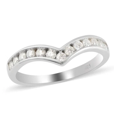 Fiery & Stunning!! White Moissanite Wishbone Ring Sterling Silv 0.40ctw Sz 5, 7 - Image 1 of 4