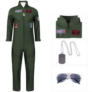Adult Pilot Uniform Army Green TOP GUN Cosplay Military Uniform Kids Costume - Picture 1 of 12
