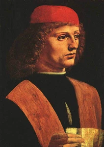 Beautiful Oil painting Leonardo da Vinci - Young man portrait wearing red hat - Picture 1 of 1