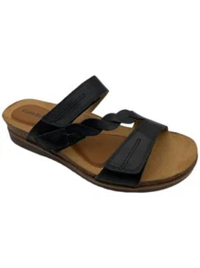 Cobb Hill Leather Braided Strap Slide Sandals May Black - Picture 1 of 3
