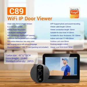 Elektronische Peephole Wifi Türklingel 4,3" Bildschirm 120° Weitwinkel App Steuerkamera - Bild 1 von 12