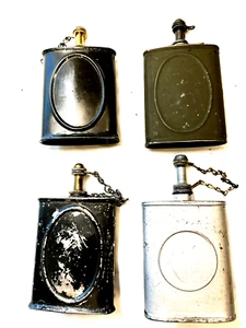 WW1/WW2 Flask type Gun Oiler Oil Can w/ Cap & Chain (LOT OF 4) - Picture 1 of 5