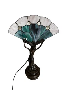 Winged Victory Art Deco CHANDLER II Nude + stained glass fan Boudoir Table Lamp - Picture 1 of 7