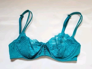 VICTORIA's SECRET Sheer Green Lace Unlined Demi Bra Size 34B Gray Tag - Picture 1 of 10