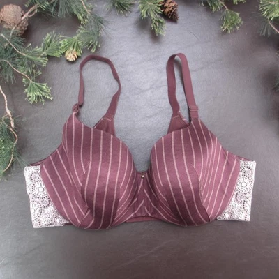 Sujetador Cacique Mujer 40DD Borgoña Rayas Con Aros Camiseta Borde Encaje Foto 1 de 4