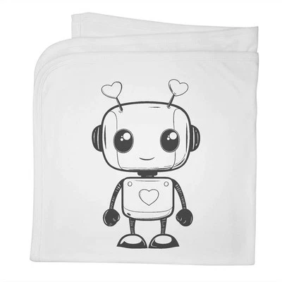 'Cute Love Robot with Hearts' Cotton Baby Blanket / Shawl (BY00040035) Foto 1 de 2