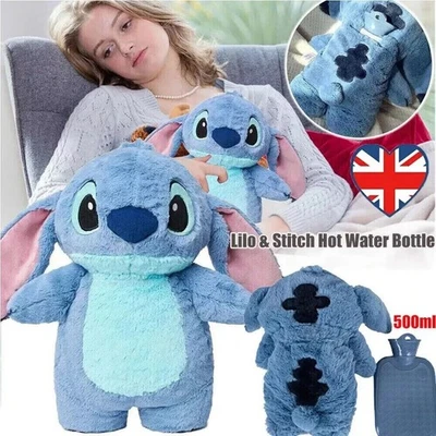 500ML Lilo & Stitch Hot Water Bottle Bag Warmer Cover Plush Fluffy Kids Toys