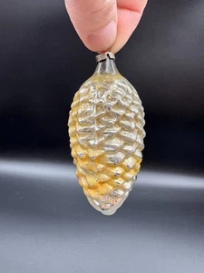 Vintage mundgeblasenes Glas Tannenzapfen Weihnachtsschmuck Silber Gold 3,25 Zoll - Bild 1 von 4