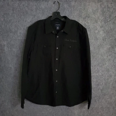 True Religion Shirt Mens XL Black Tneed West Solid Button Up Cotton Long Sleeve - Image 1 of 4
