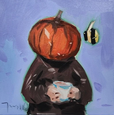 Коллекционная художественная картина Хосе Трухильо 16x16 дюймов человек тыква - Изображение 1 из 4