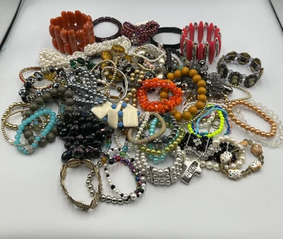 Stretch Bracelet Lot Multicolor Chunky Dressy Beaded Mixed Materials Bundle - Image 1 of 4