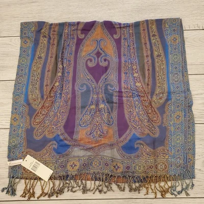Colección 18 Bufanda Viscosa Paisley con Fleco 76" x 21" Nueva con Etiquetas Boho Foto 1 de 4