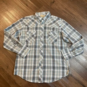 Camisa Wrangler Para Hombre Grande Gris A Cuadros Manga Larga Botón Perla A Presión Occidental - Imagen 1 de 13