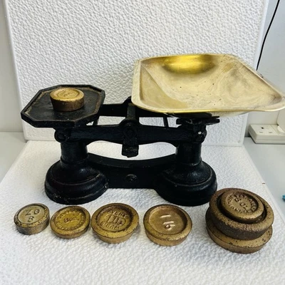 Antique Librasco Black Cast Iron Brass Birmingham Weighing Scales with Weights - Image 1 of 4