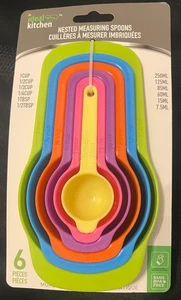 Multi-Color Measuring Spoons 6 Piece Set Plastic Cooking Kitchen Tools BPA Free  - Picture 1 of 2