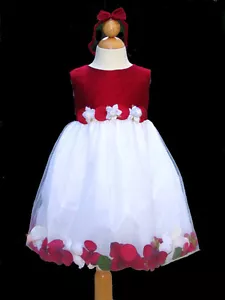 Vestito a petali di seta per neonate, rosso/bianco, taglia 12 mesi (6-12 mesi) - Foto 1 di 3