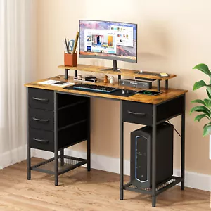 Computer Desk Power Outlets & Monitor Stand Office Workstation Walnut - Picture 1 of 8