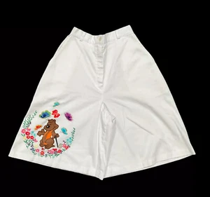 Vintage Embroidered Culottes Walking Shorts Floral Bear High Waist Short Pants - Picture 1 of 3