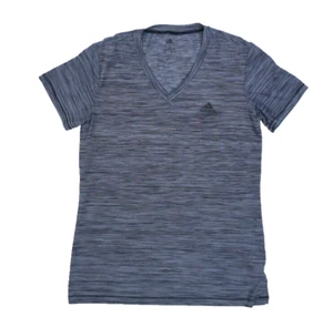 Adidas Womens Heather Gray Short Sleeve V-Neck Stretch Climalite T-Shirt S - Picture 1 of 7