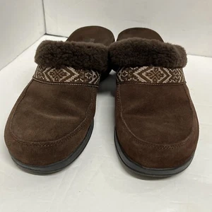 Minnetonka 6542 Brown Suede Leather Mules Clogs Slides Sheepskin Collar Women 9 - Picture 1 of 12