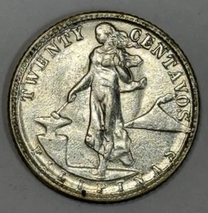 1945 D ~ TWENTY CENTAVOS (20¢) PHILIPPINE SILVER COIN ~ AU - Picture 1 of 2