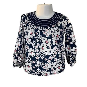 Mädchen 3T Old Navy blau weiß rosa Blumen Floral Langarm Swing Top Bluse - Bild 1 von 3