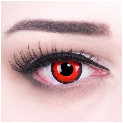 Farbige Kontaktlinse MIT Stärke rot schwarz Red Lunatic für Halloween Fasching