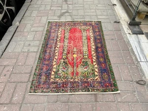 BOHO VINTAGE ANTIK BOHO HANDGEKNÜPFT OUSHAK WOLLE HANDARBEIT TÜRKISCHER MINI TEPPICH - Bild 1 von 10