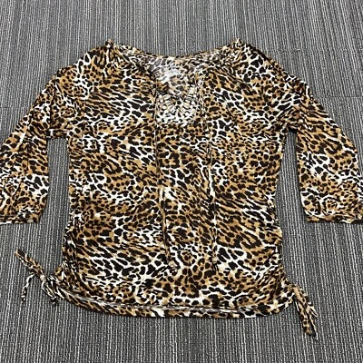 Blusa Top Camisa Bobbie Brooks Mujer Grande Estampado Guepardo Cuentas Adornadas Foto 1 de 4