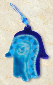 5" GLASS WALL HANGING HAMSA HAND "BLESSING FOR THE HOME" - Picture 1 of 1