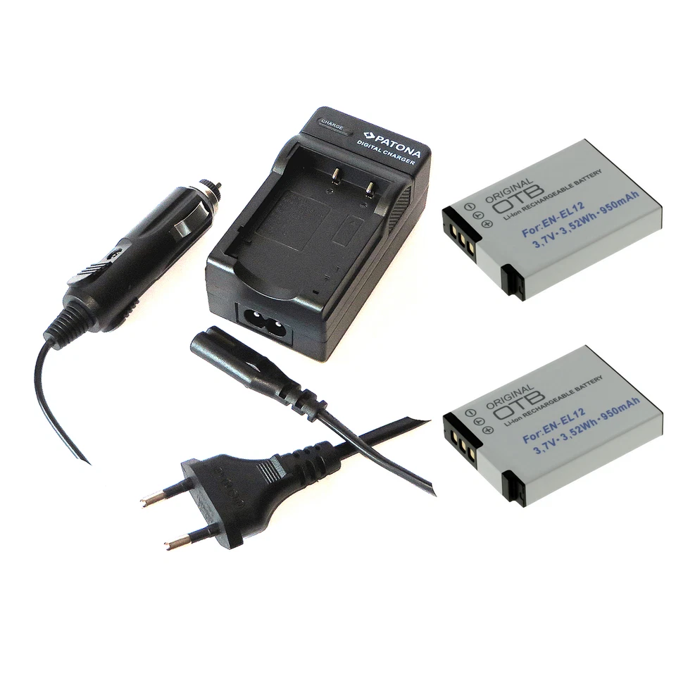 PATONA, OTB 2x Akku und Ladegerät für Nikon Coolpix AW100 AW110 AW120 AW130 EN-EL12