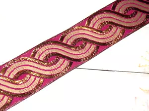 Nastro ricamato metallizzato bronzo oro rosa magenta 45 mm bordo indiano - Foto 1 di 1
