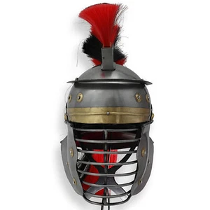 Roman Centurion Helmet | Face Protection | Black & Red Plume | 18G Steel Armor - Picture 1 of 6