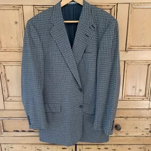 Blazer a cuadros de lana faconnable azul marino/kahki/marrón para hombre 44 largo - Imagen 1 de 10