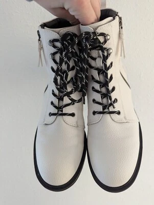 Botas de Combate Baretrap Amysue Blancas Talla 9 Cremallera Cuero Sintético.  Foto 1 de 4