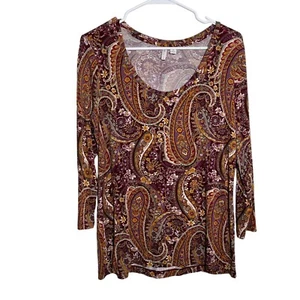 Cato Blouse Women's Medium Paisley 3/4 Sleeve Round Neck Colorful Top T-Shirt - Picture 1 of 7