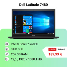 DELL Latitude 7480 Core i7-7600U 8GB 256GB SSD 12,5`` 1920x1080 Cam W10